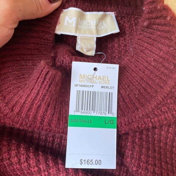 MICHAEL Michael Kors BNWT Fringe Burgundy Sweater Mock Neck Knit Sz Large New - Picture 7 of 8